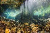 The view of the diver some centimeters before the exit of the Sintzi cave.